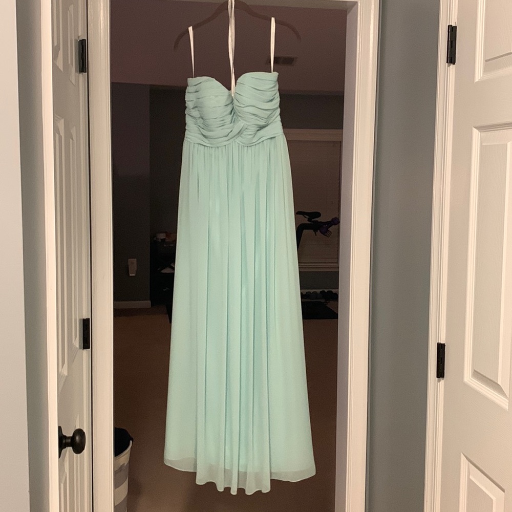 Bill Levkoff mint strapless bridesmaid dress